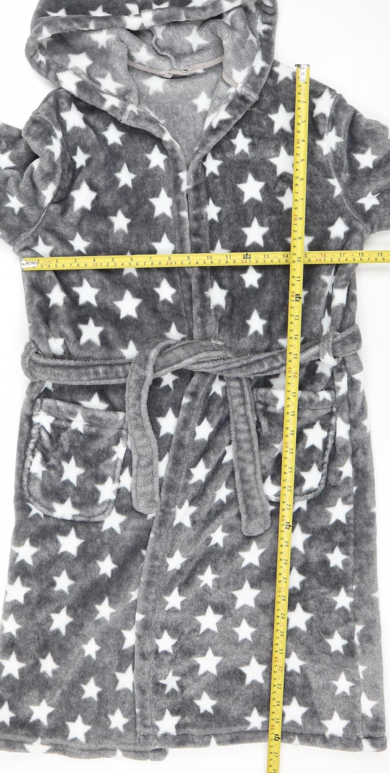 Marks and Spencer Girls Grey Star Fleece Hooded Robe 11-12 Years