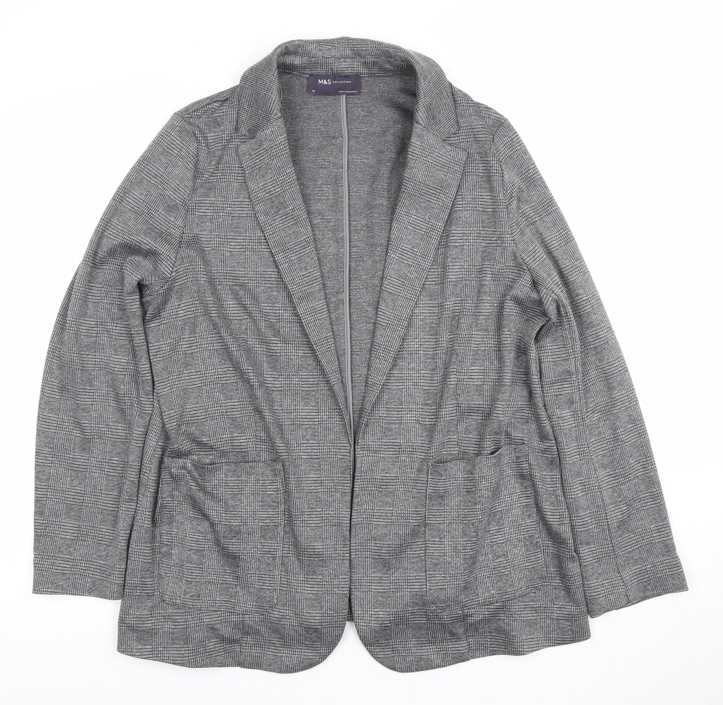 Marks and Spencer Women Grey Check Blazer Size 14 Regular Fit
