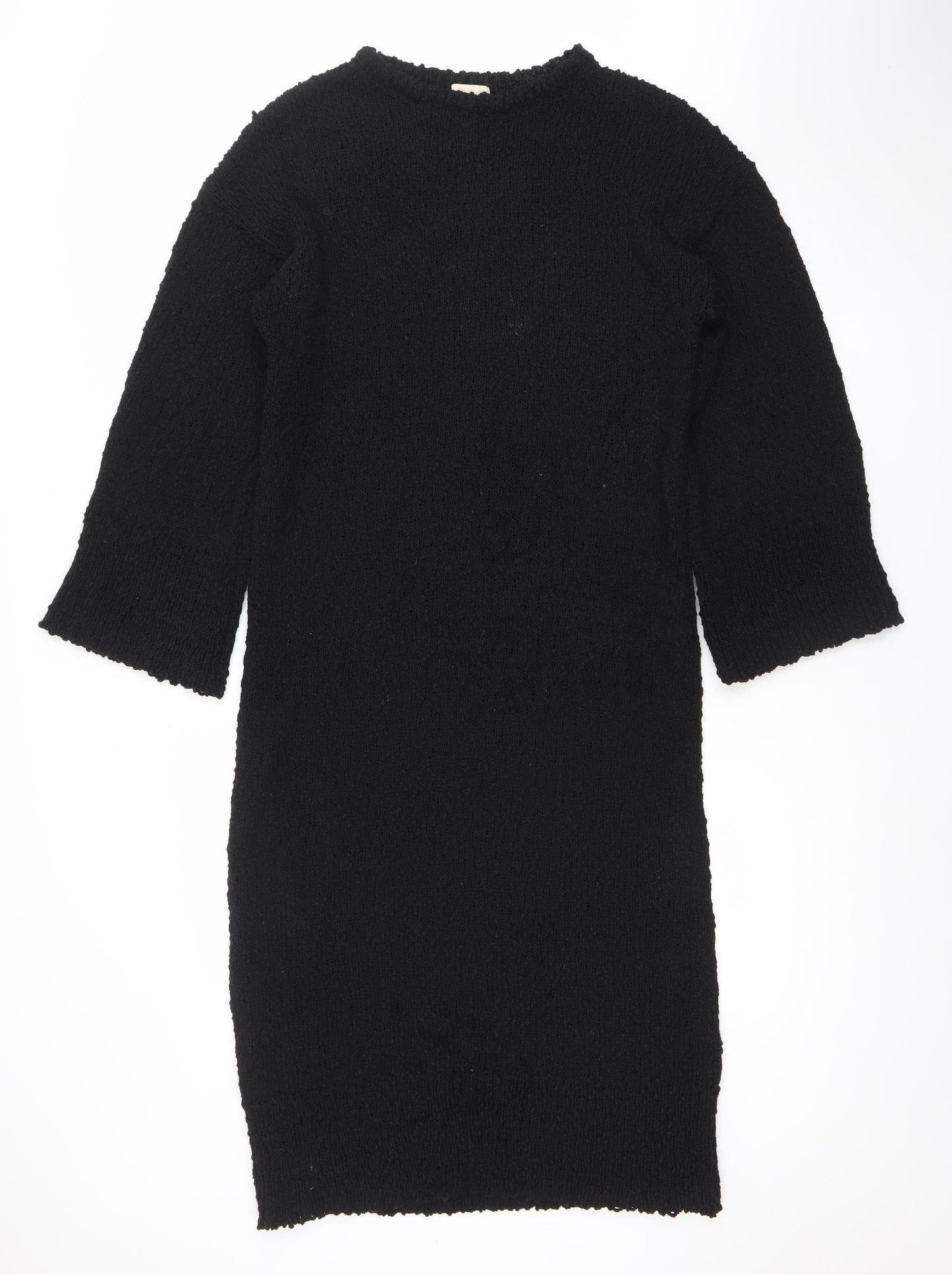 H&M Women's Black XS Knit Jumper Dress Half Sleeve Crew Neck