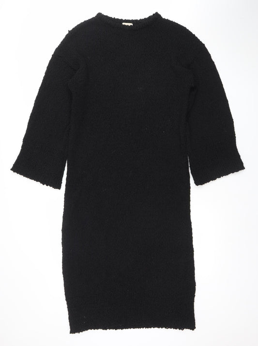 H&M Women's Black XS Knit Jumper Dress Half Sleeve Crew Neck