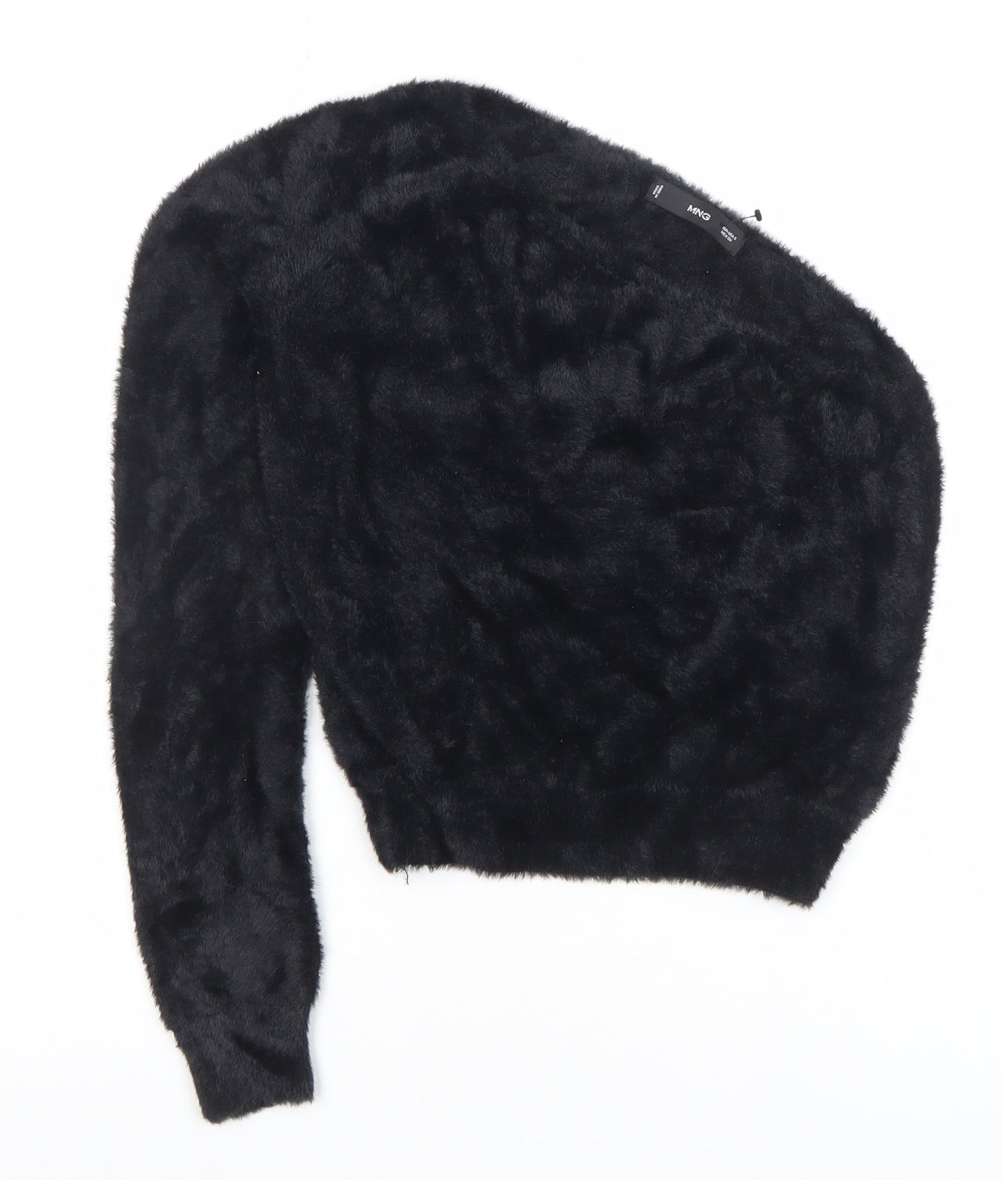 Mango Women Black Faux Fur Long Sleeve Pullover Jumper Size S