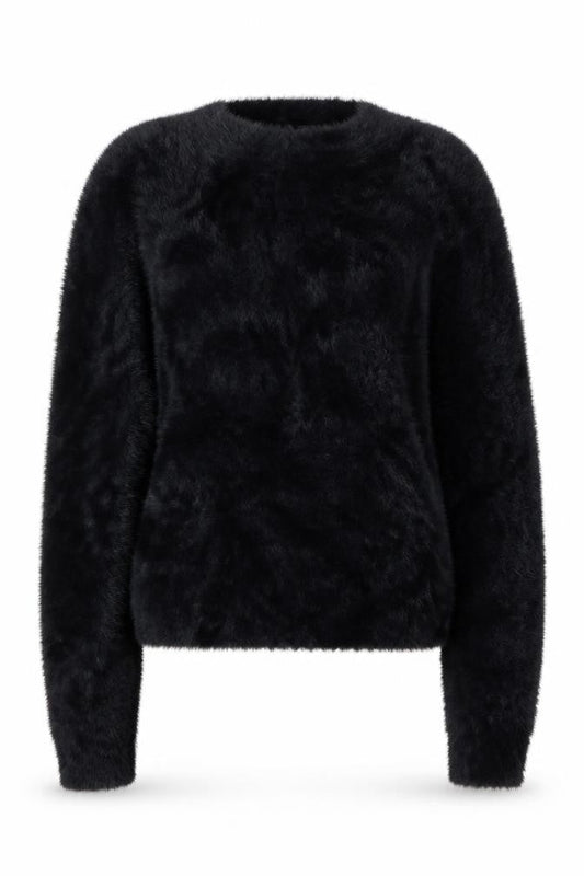 Mango Women Black Faux Fur Long Sleeve Pullover Jumper Size S