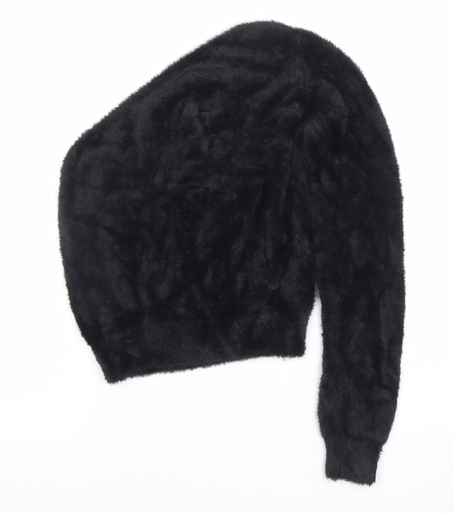 Mango Women Black Faux Fur Long Sleeve Pullover Jumper Size S
