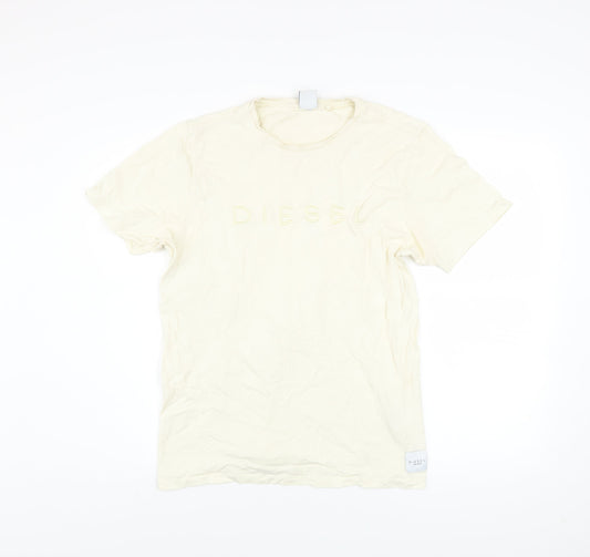 Diesel Men’s Ivory Cotton Logo T-Shirt Size M Short Sleeve Crew Neck
