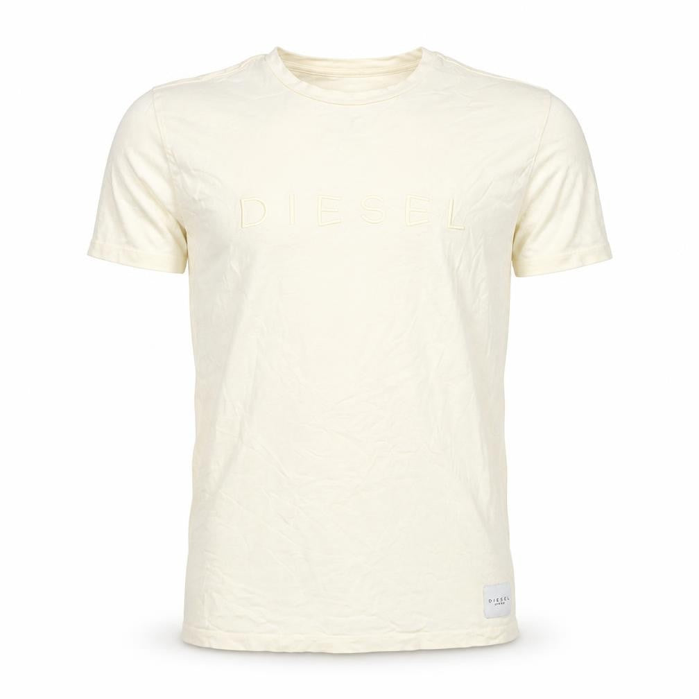 Diesel Men’s Ivory Cotton Logo T-Shirt Size M Short Sleeve Crew Neck