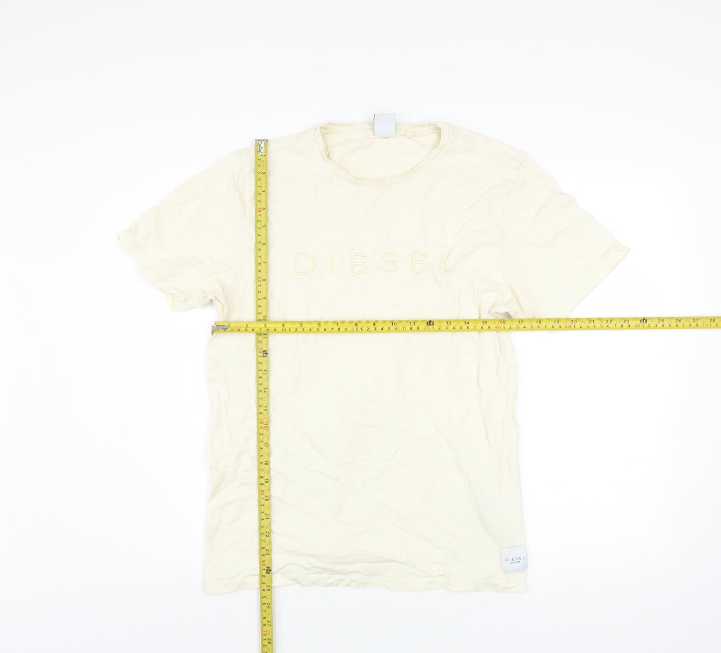 Diesel Men’s Ivory Cotton Logo T-Shirt Size M Short Sleeve Crew Neck