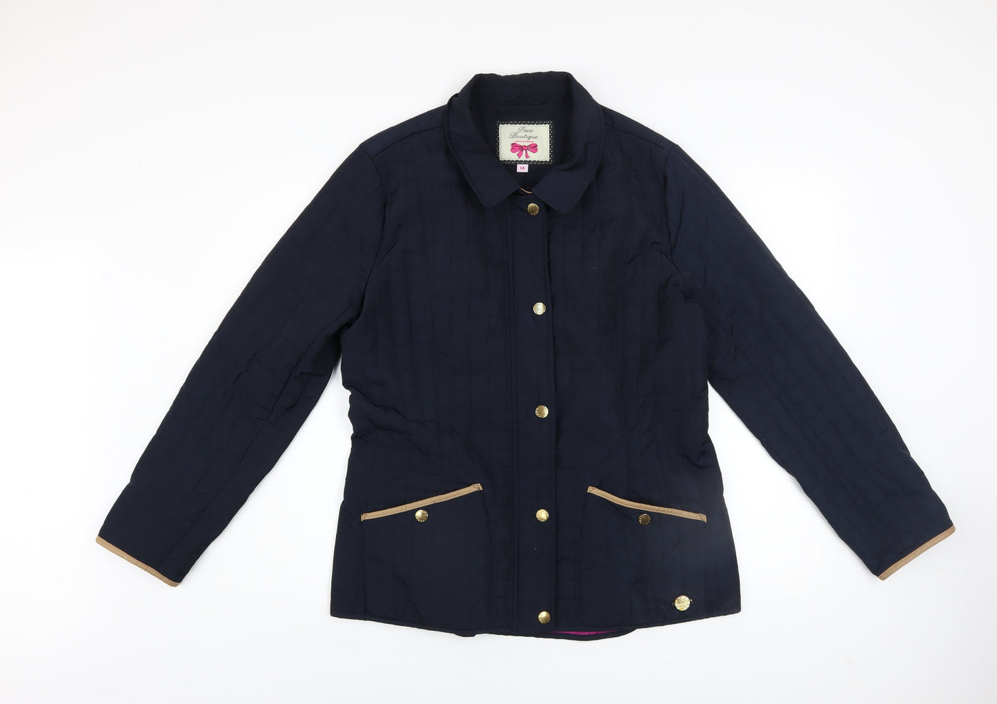 Paco Boutique Women's Blue Quilted Mid-Length Jacket Size 14