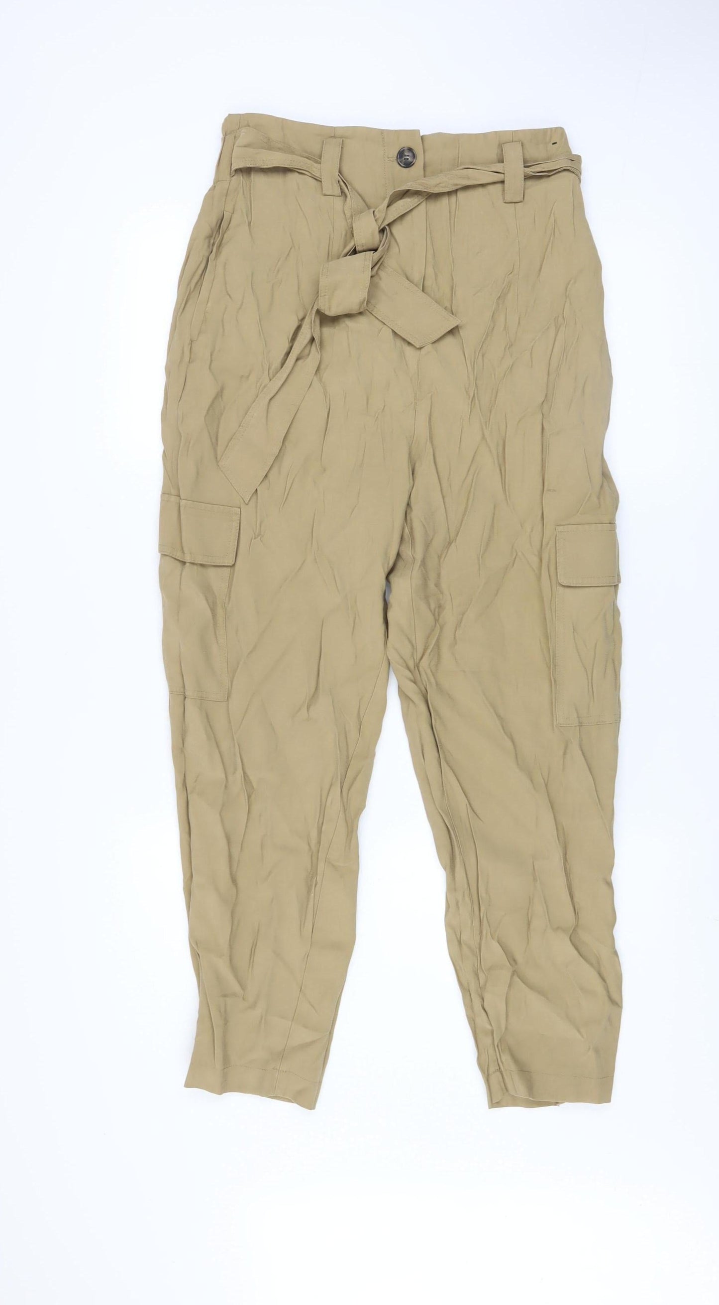 Dunnes Women’s Beige Cargo Belted High Rise Tapered Trousers Size 12