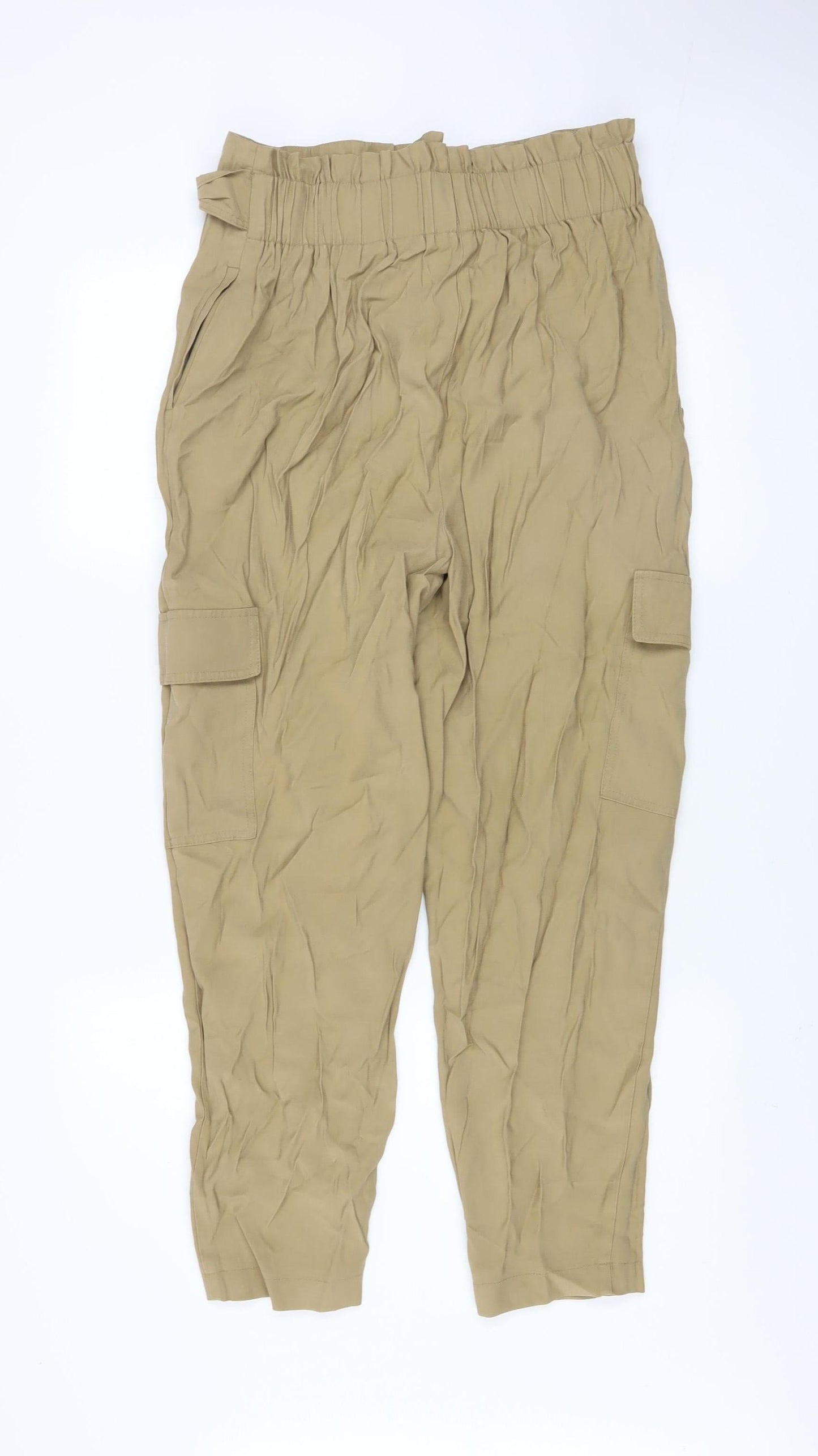 Dunnes Women’s Beige Cargo Belted High Rise Tapered Trousers Size 12