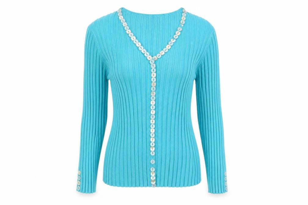 Gerard Women’s Blue Ribbed V-Neck Button Cardigan Size 14