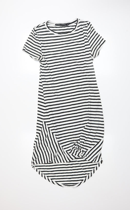 Silent Theory Women's Black Striped T-Shirt Dress Size 8 Casual Jersey