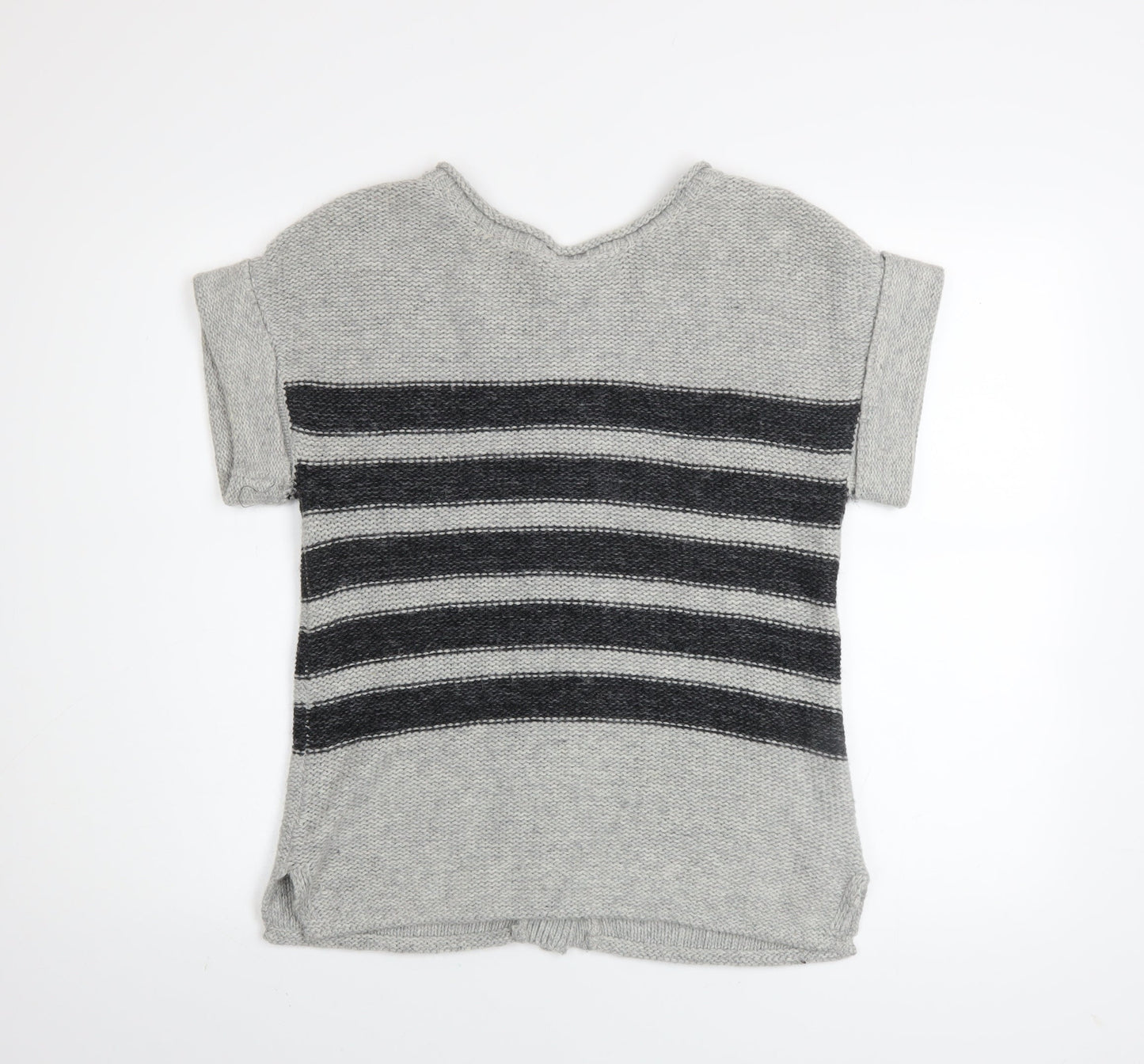 Mint Velvet Womens Grey Striped Short Sleeve Cardigan Size 10