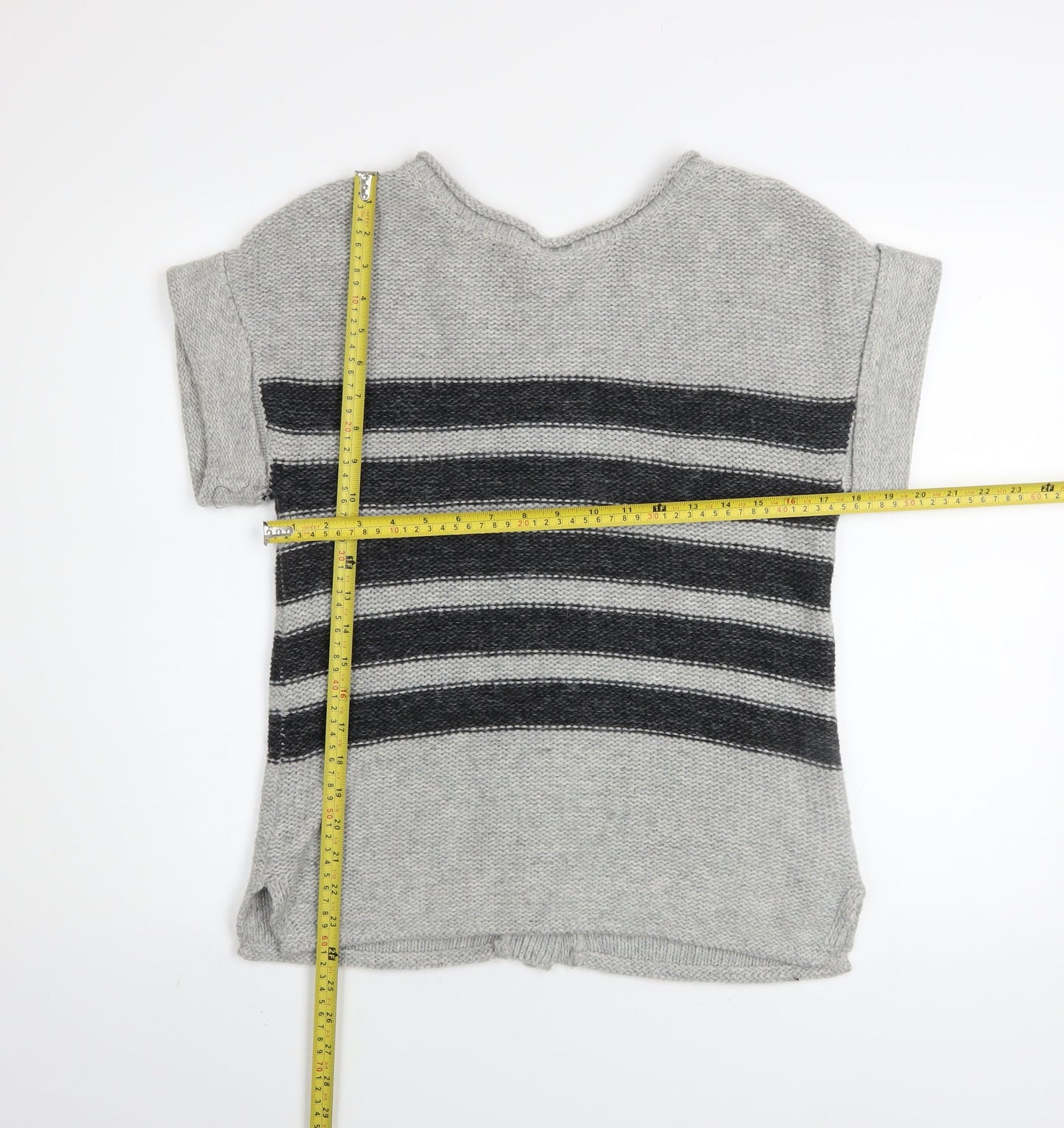 Mint Velvet Womens Grey Striped Short Sleeve Cardigan Size 10