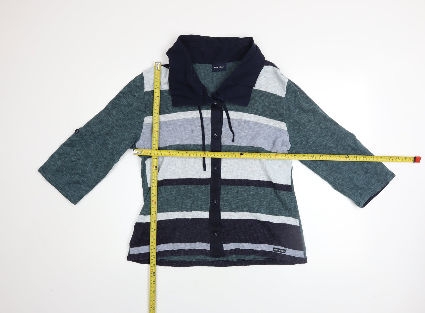 Blue Willi's Men's Blue Striped Linen Cotton Cardigan L
