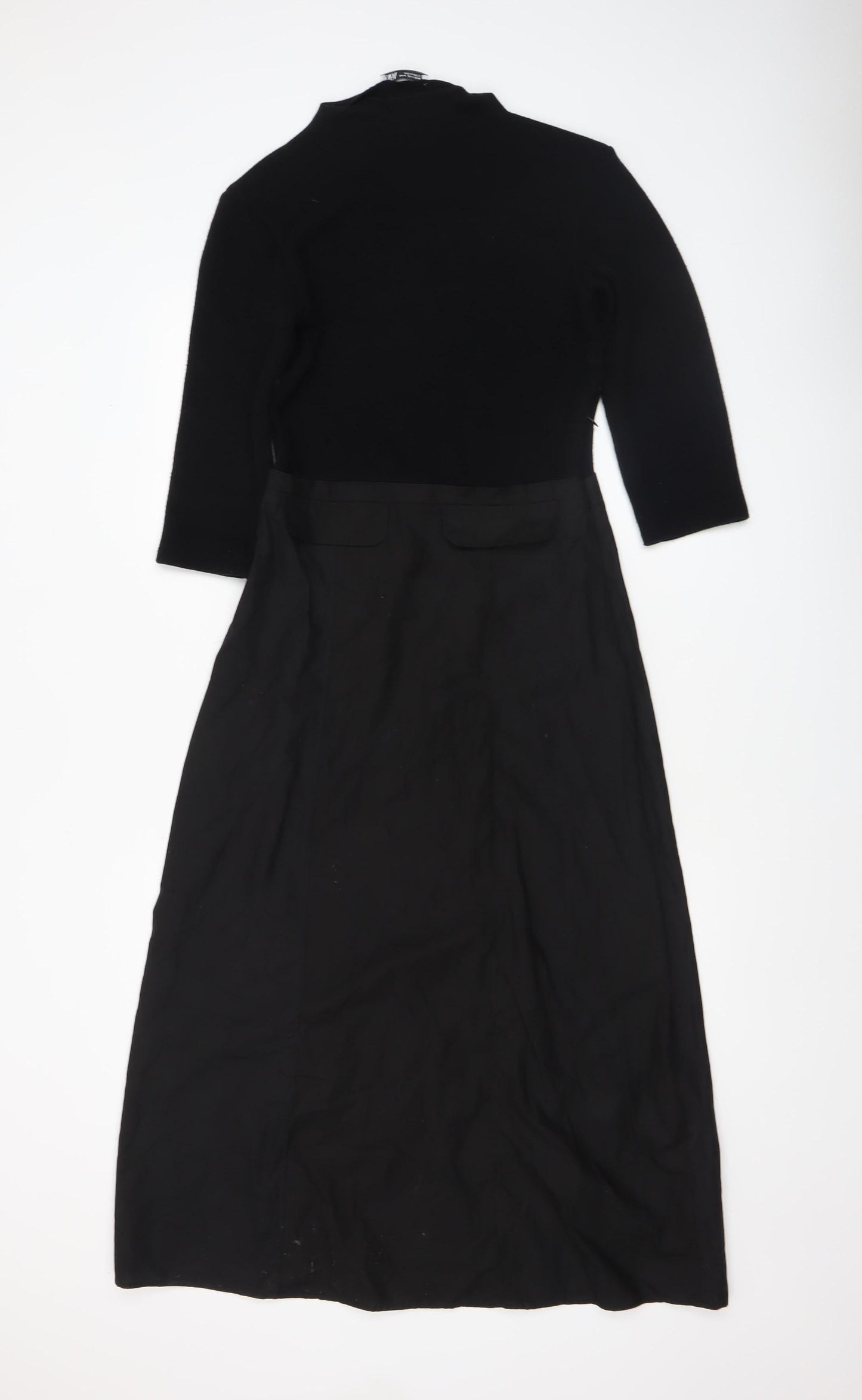 ZARA Women Black Midi Fit & Flare High Neck Cotton Dress Size 8