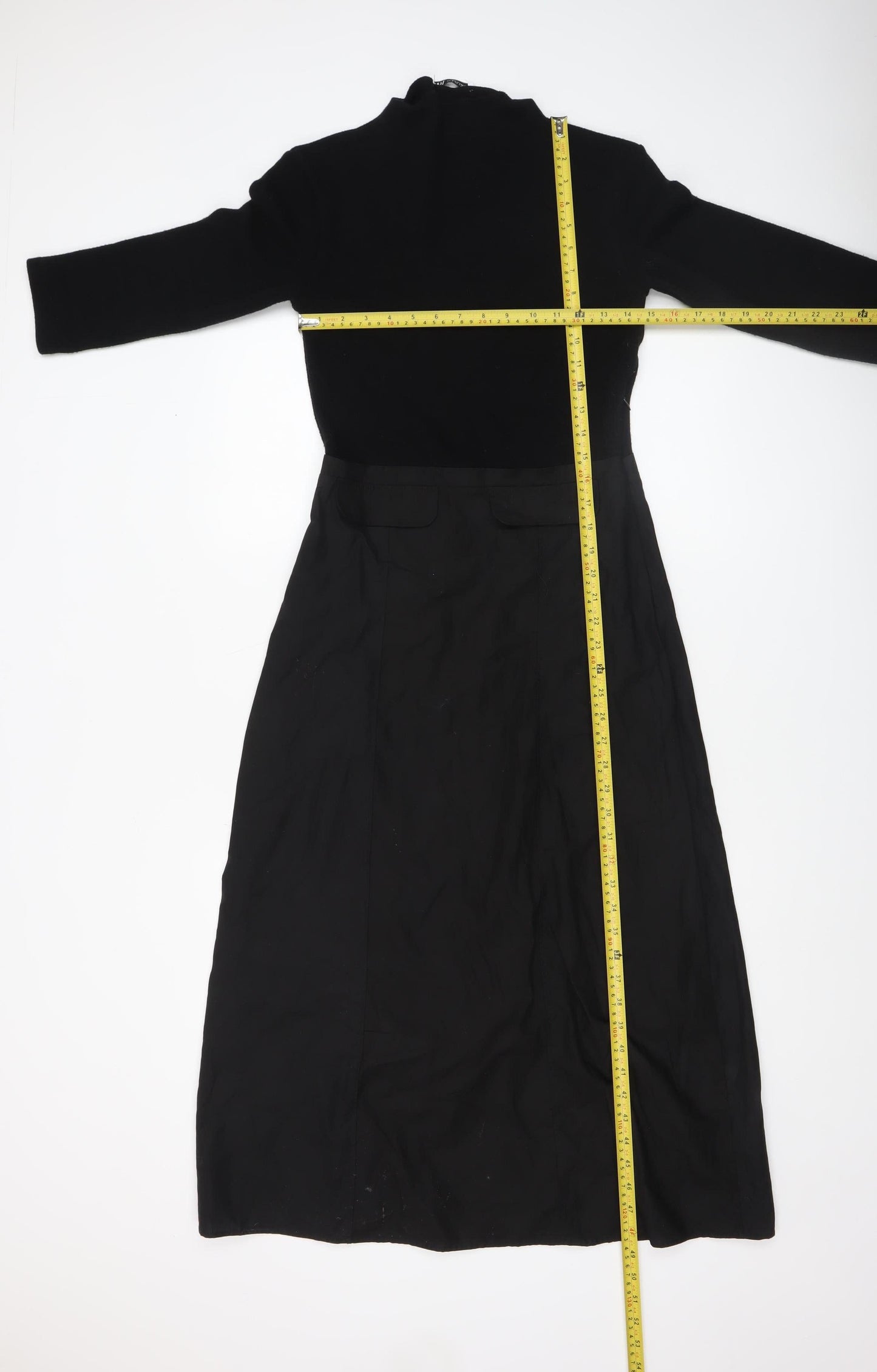 ZARA Women Black Midi Fit & Flare High Neck Cotton Dress Size 8