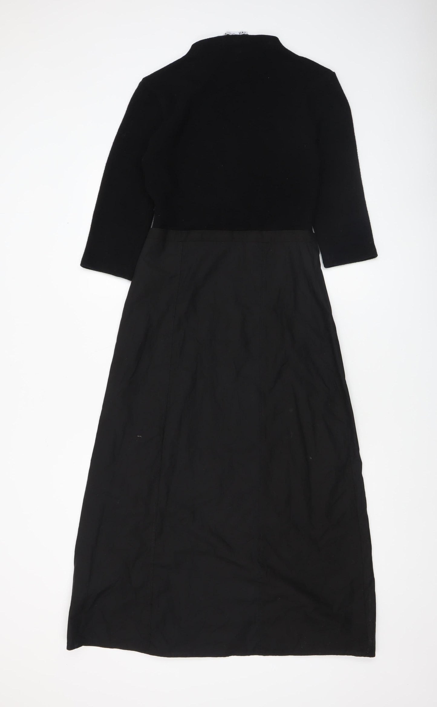 ZARA Women Black Midi Fit & Flare High Neck Cotton Dress Size 8