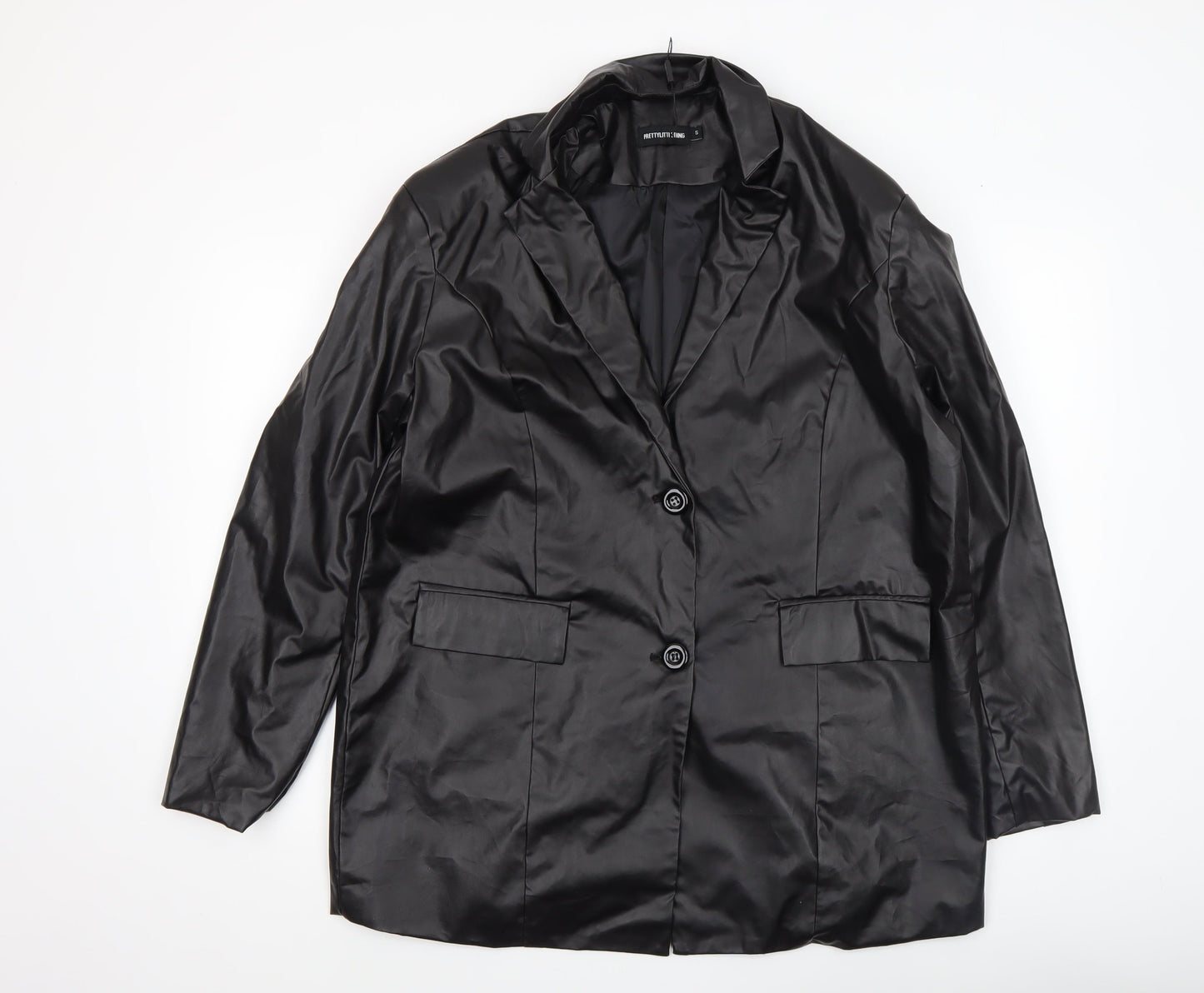 PrettyLittleThing Women’s Black Faux Leather Blazer Jacket Size S