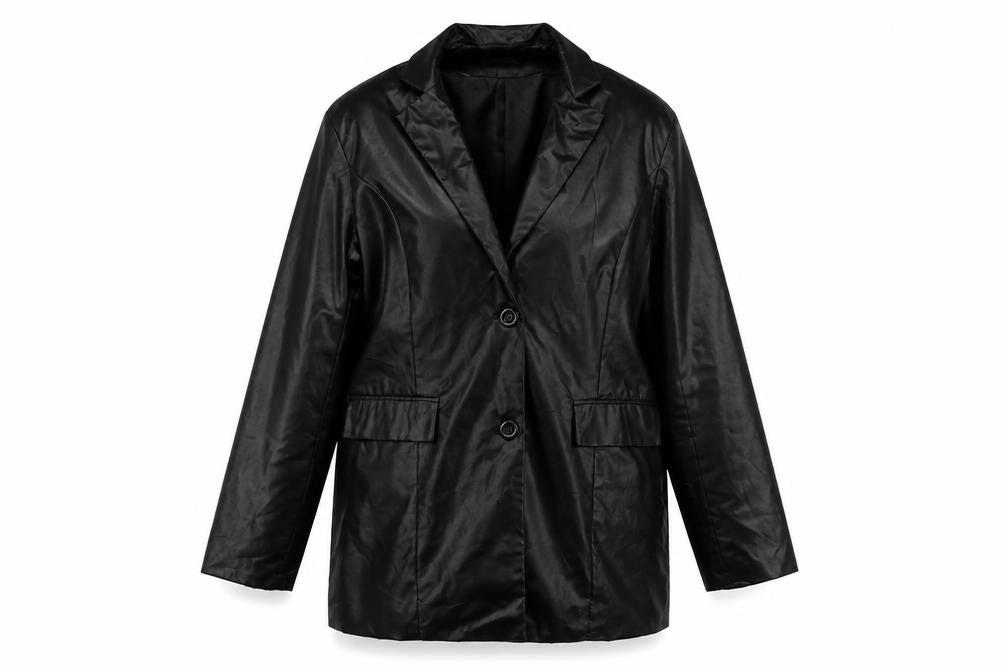 PRETTYLITTLETHING Women’s Black Faux Leather Blazer Jacket Size S