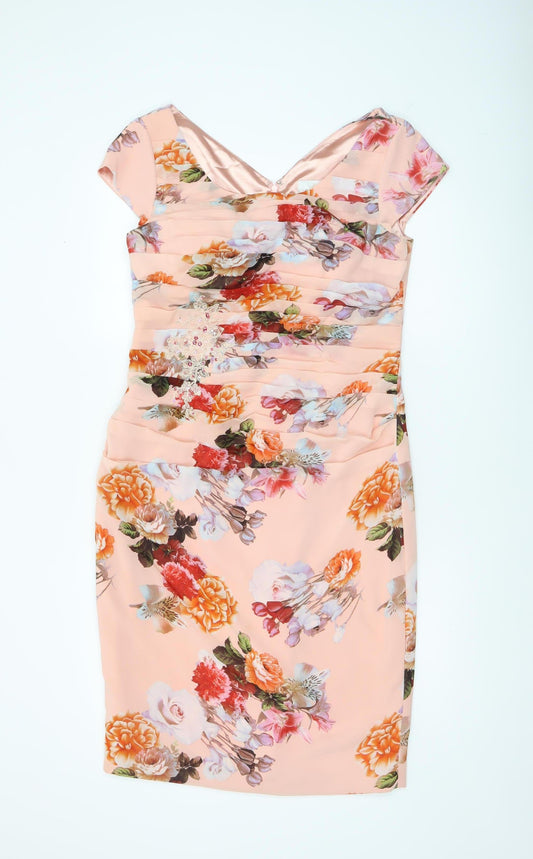 L'Atelier Womens Pink Floral Bodycon Dress Size 14 Elegant Wedding