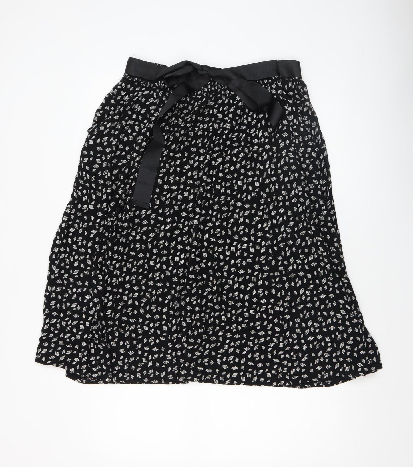 Whistles Women Black Midi Pleated Geometric Viscose Skirt M