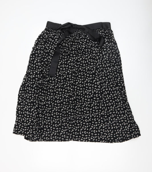Whistles Women Black Midi Pleated Geometric Viscose Skirt M