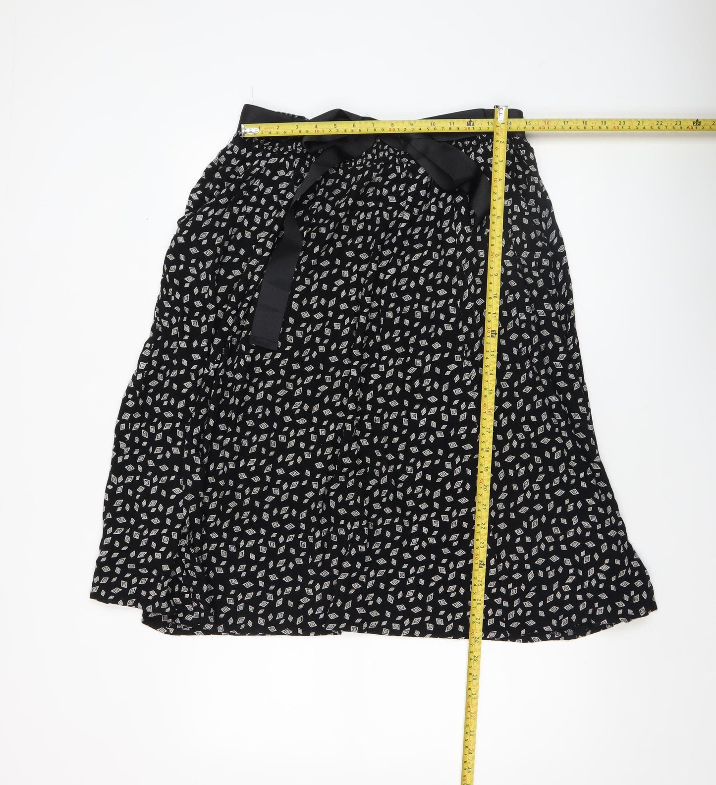 Whistles Women Black Midi Pleated Geometric Viscose Skirt M