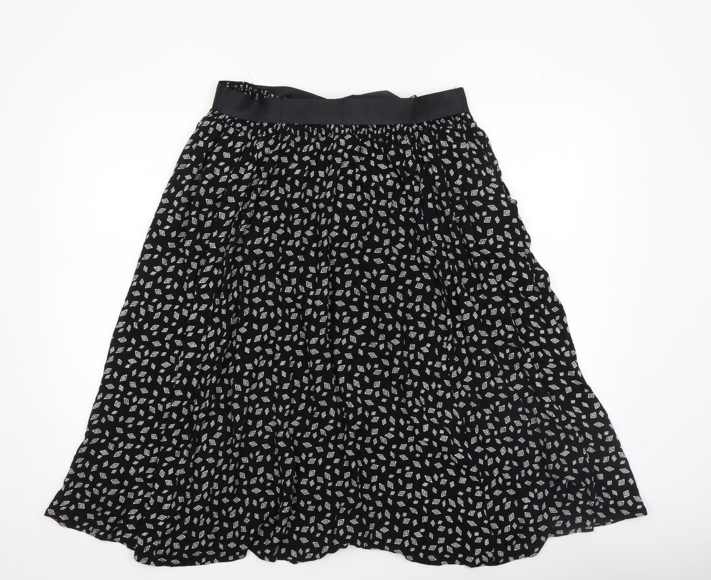 Whistles Women Black Midi Pleated Geometric Viscose Skirt M