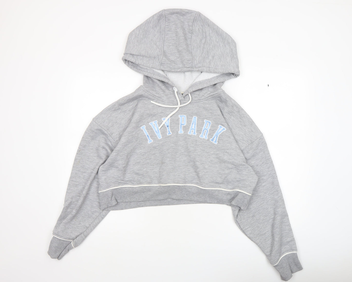 Ivy Park Women's Grey Cropped Hoodie Size M Drawstring Pullover