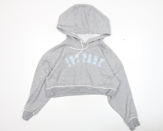 Ivy Park Women's Grey Cropped Hoodie Size M Drawstring Pullover