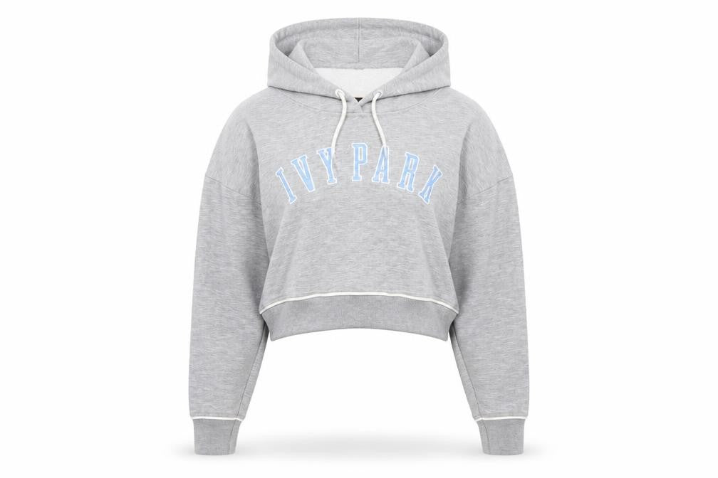 Ivy Park Women's Grey Cropped Hoodie Size M Drawstring Pullover