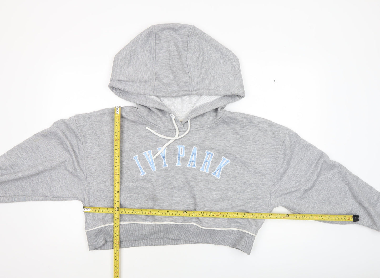 Ivy Park Women's Grey Cropped Hoodie Size M Drawstring Pullover