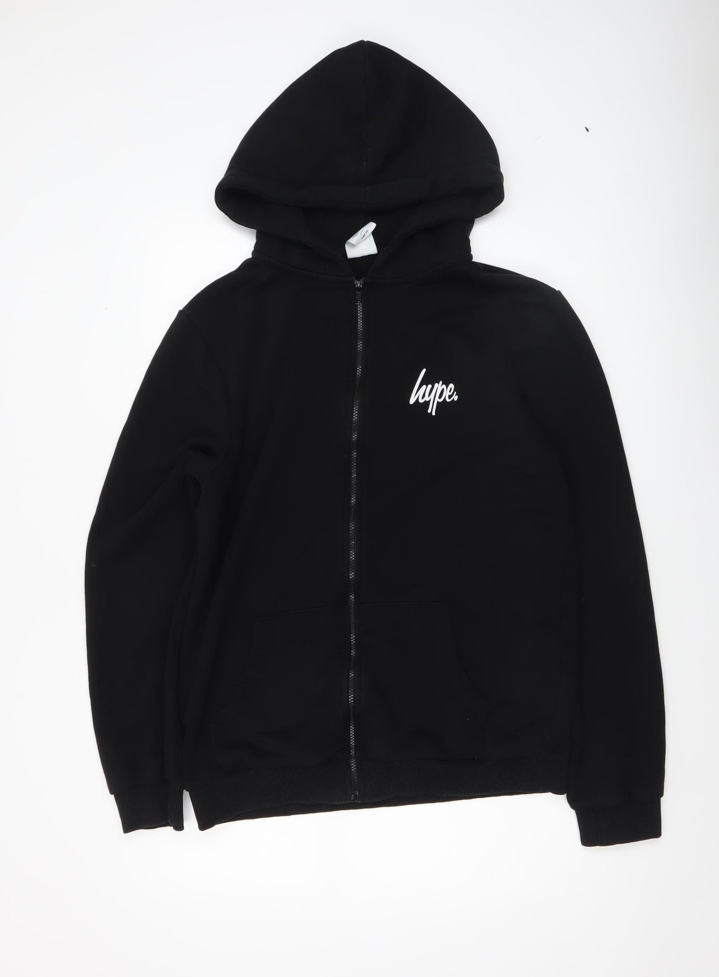 Hype Unisex Black Full Zip Hoodie Size 14 Cotton Blend