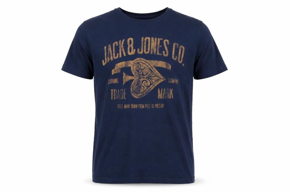 Jack & Jones Men's Blue Graphic Print Crew Neck Cotton T-Shirt Size S