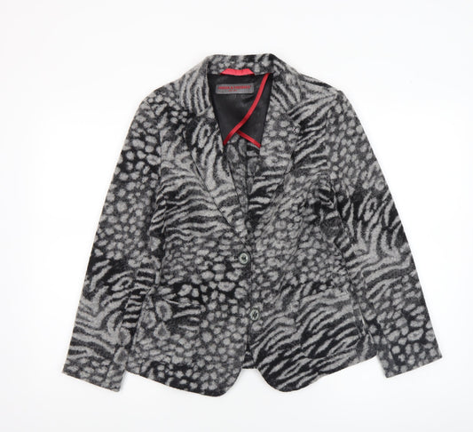Frieda & Freddies Women Grey Animal Print Wool Blend Blazer Size 10