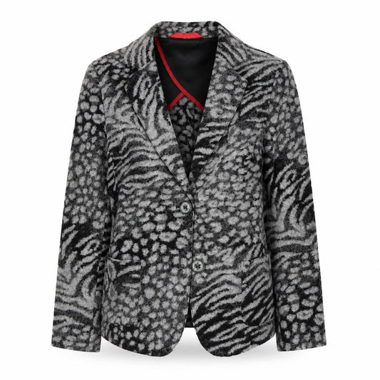 Frieda & Freddies Women Grey Animal Print Wool Blend Blazer Size 10