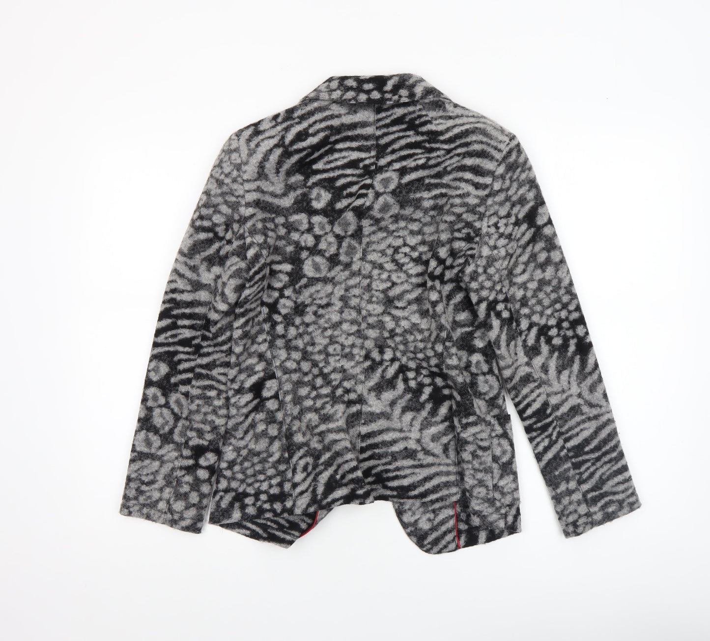 Frieda & Freddies Women Grey Animal Print Wool Blend Blazer Size 10