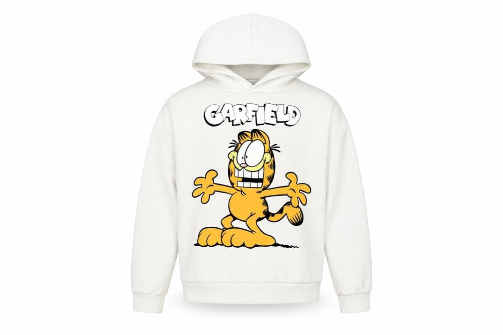 Garfield Boys White Pullover Hoodie 8-9 Years Graphic Print Cotton Blend
