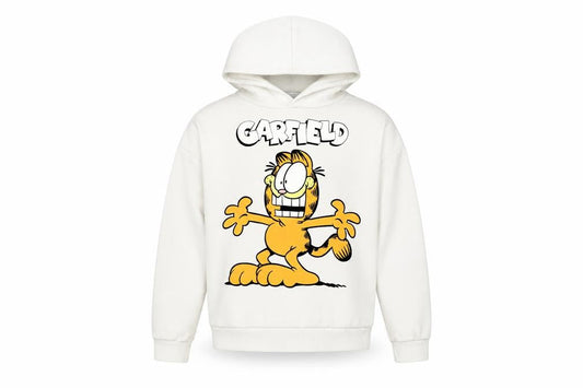Garfield Boys White Pullover Hoodie 8-9 Years Graphic Print Cotton Blend