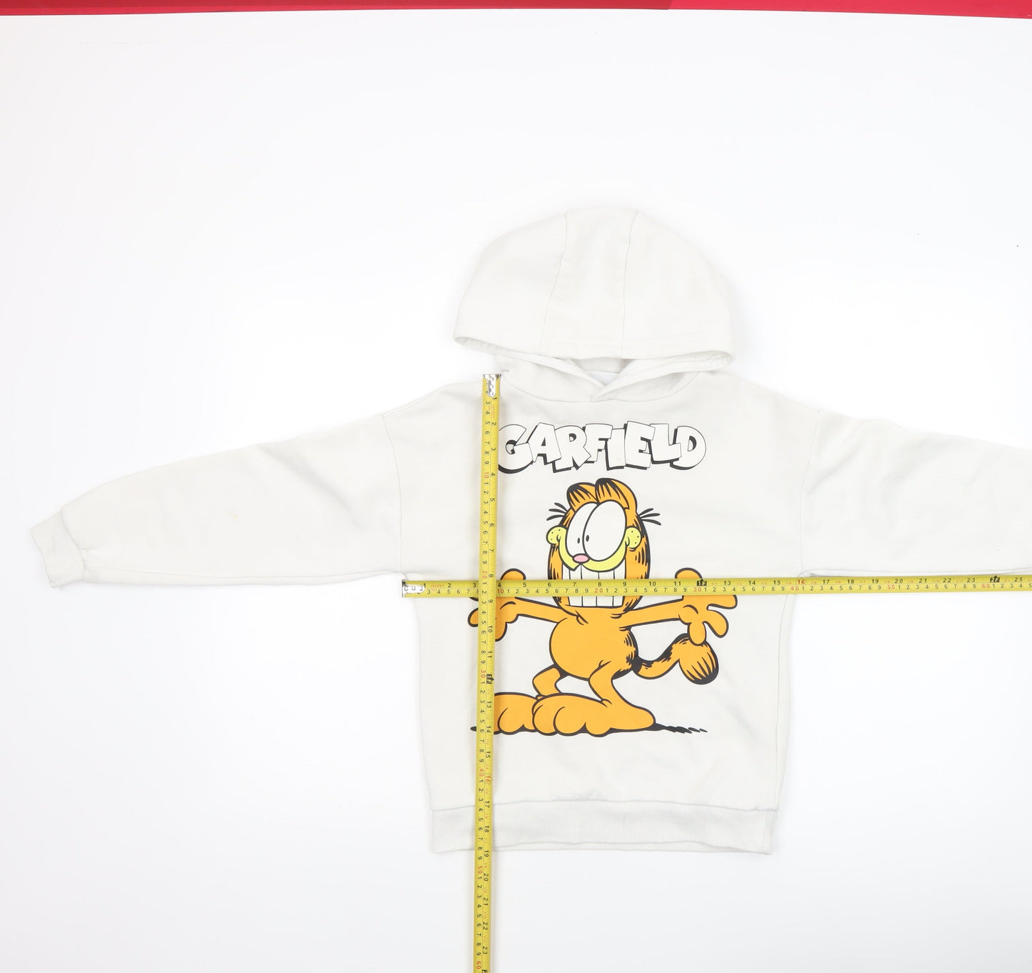 Garfield Boys White Pullover Hoodie 8-9 Years Graphic Print Cotton Blend