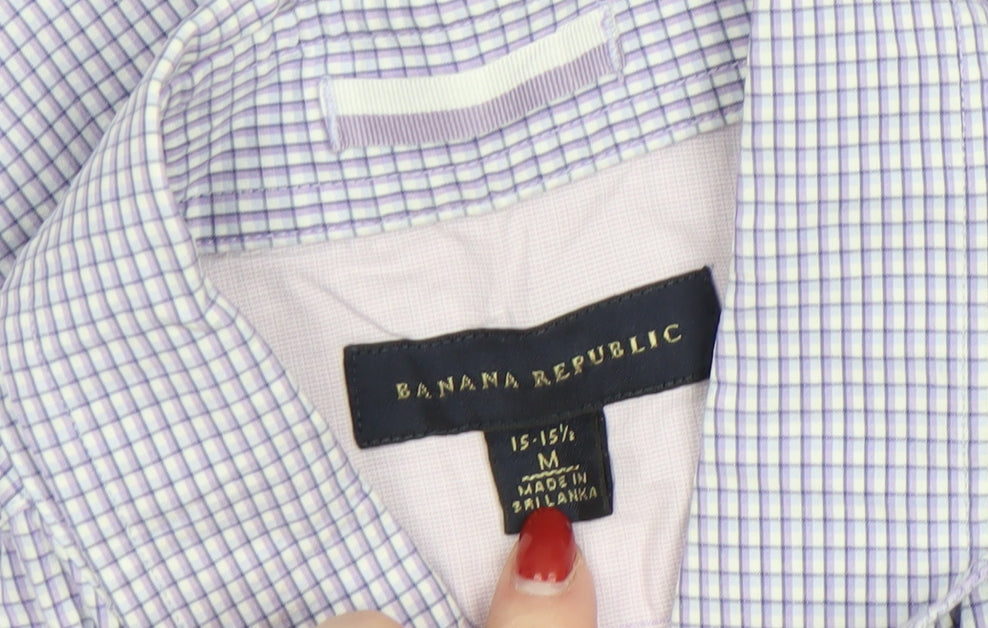 Banana Republic Men's Blue Check Short Sleeve Button-Up Shirt M
