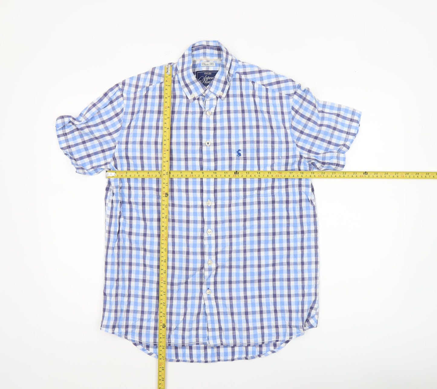 Joules Men's Blue Check Short Sleeve Classic Fit Button-Up Shirt Size M