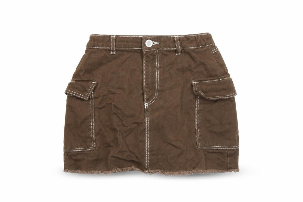 H&M Girls Brown Cargo Mini Skirt 11 Years 100% Cotton Utility Style