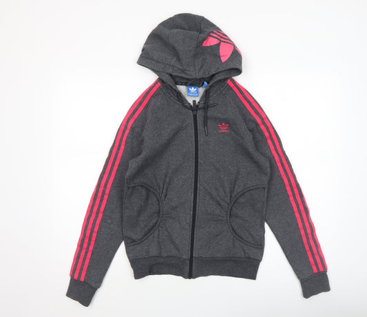 Adidas Womens Grey Full Zip Hoodie XS - Pink Stripes Athletic Fit