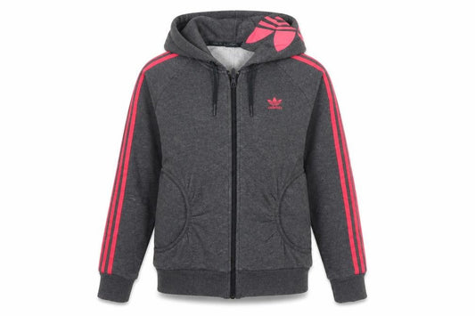 Adidas Womens Grey Full Zip Hoodie XS - Pink Stripes Athletic Fit