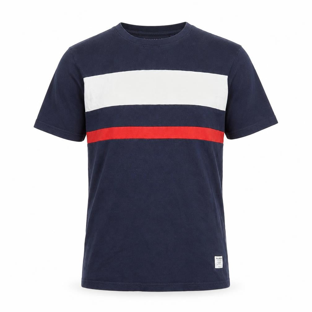 Pull&Bear Men's Navy Colourblock Crew Neck Cotton T-Shirt Size S