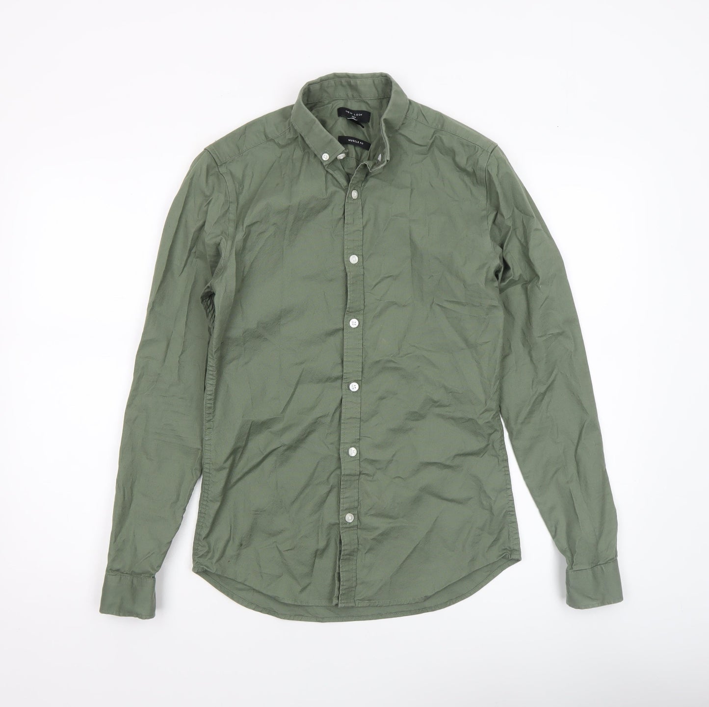 New Look Men Green Muscle Fit Button-Down Shirt Size S