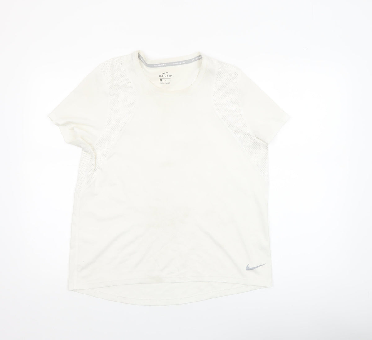 Nike Women White Dri-Fit Running T-Shirt L Lightweight Breathable Activewear