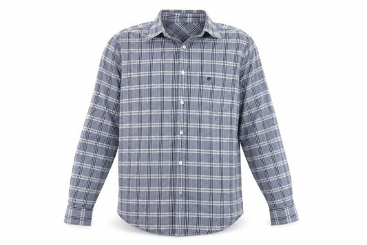 Pierre Cardin Men's Blue Check Long Sleeve Button-Up Shirt L