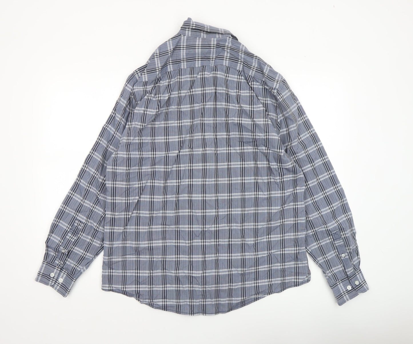 Pierre Cardin Men's Blue Check Long Sleeve Button-Up Shirt L